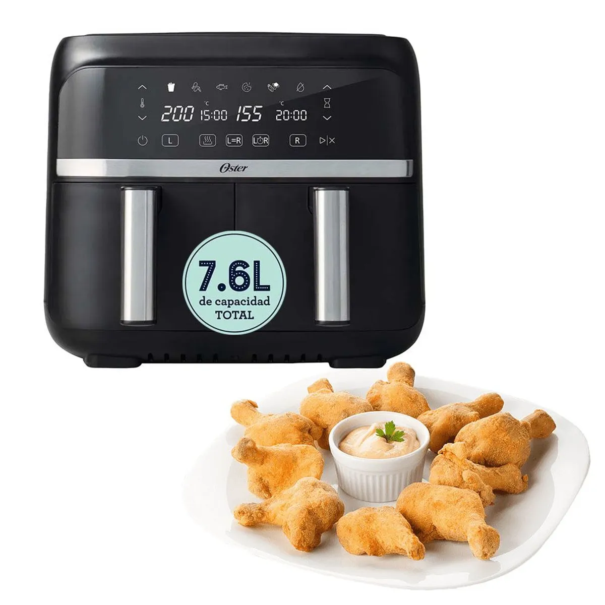 OSTER - Freidora de Aire dual Oster Digital CKSTAF7MCDDF-053 Negro