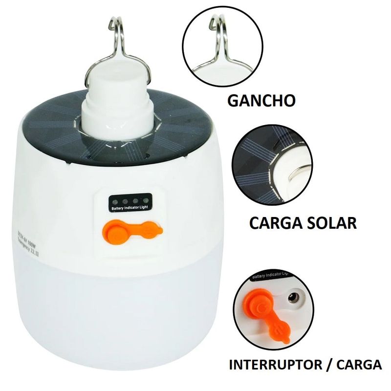 GENERICO - Foco Led Recargable Usb y Solar Portatil