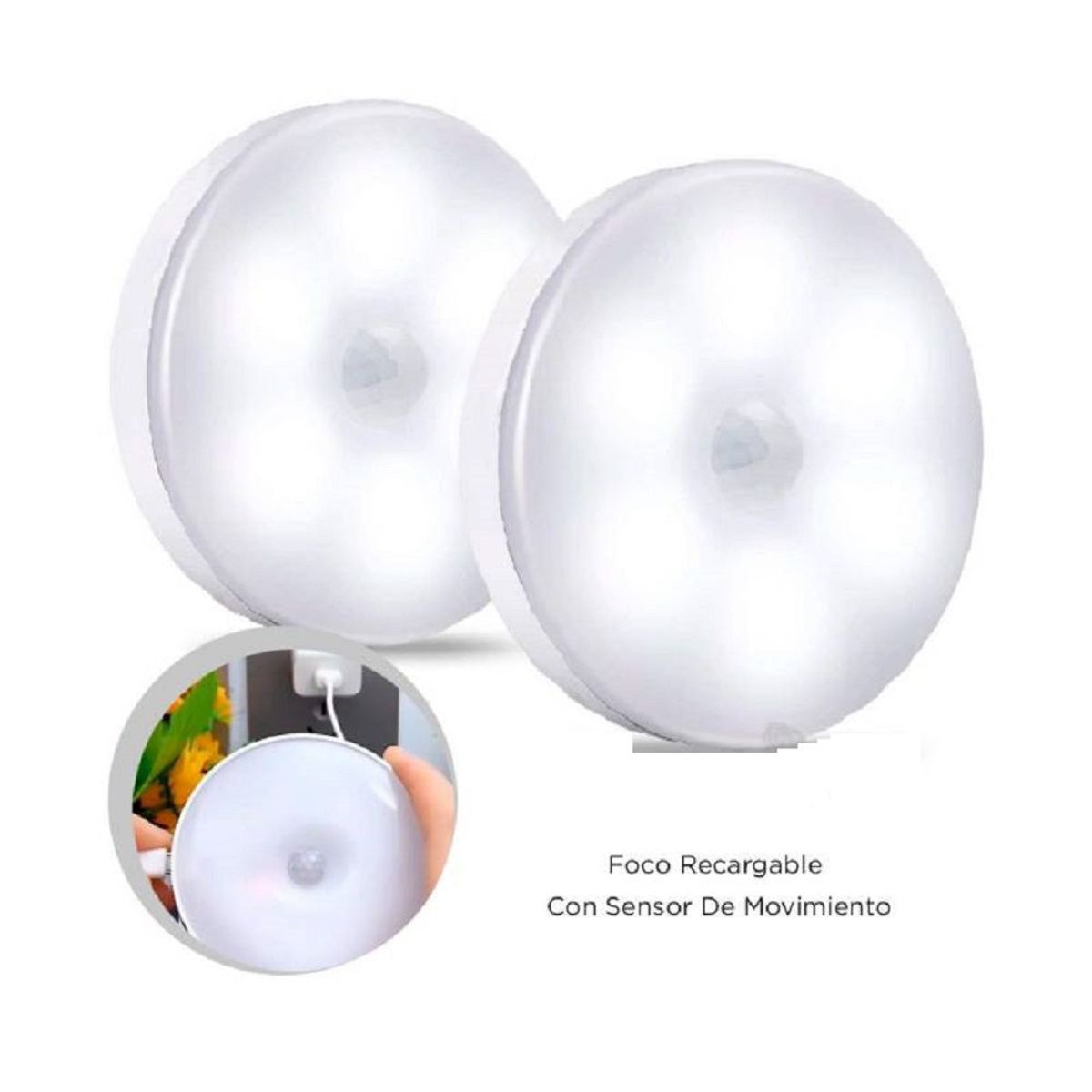 GENERICO - Pack por 02 Foco Luz Led Recargable con Sensor Movimiento Imantado