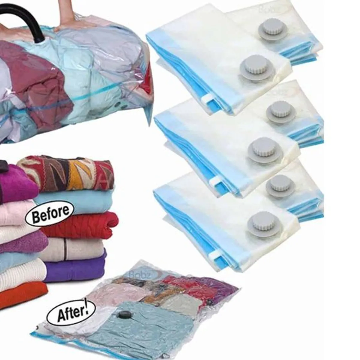 GENERICO - Bolsas al Vacio Ahorra Espacio de 60 x 80 cm Pack x4 + Succionador Manual