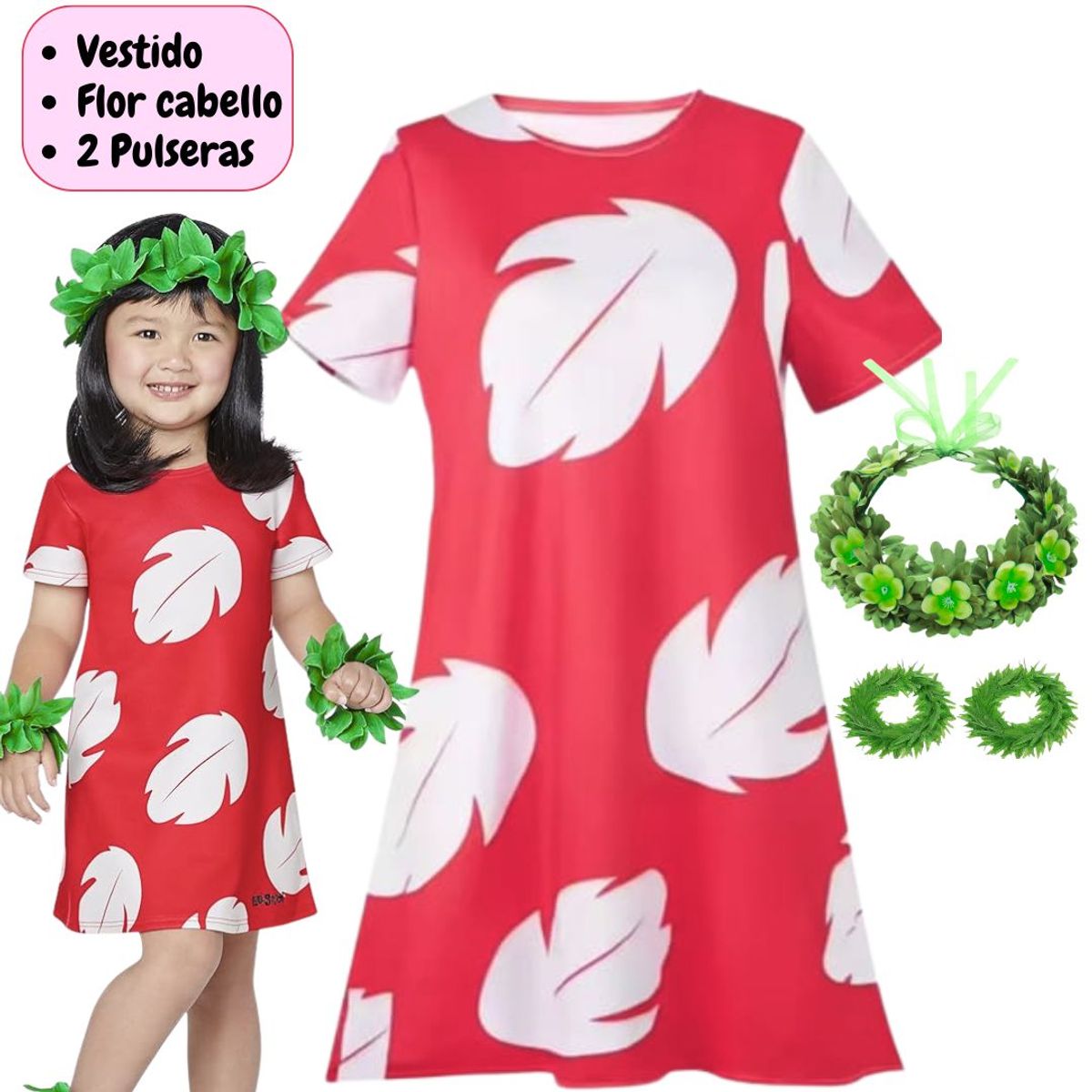 GENERICO - Vestido  Lilo Stitch Algodon Rojo Disfraz - Talla desde 4 hasta 16