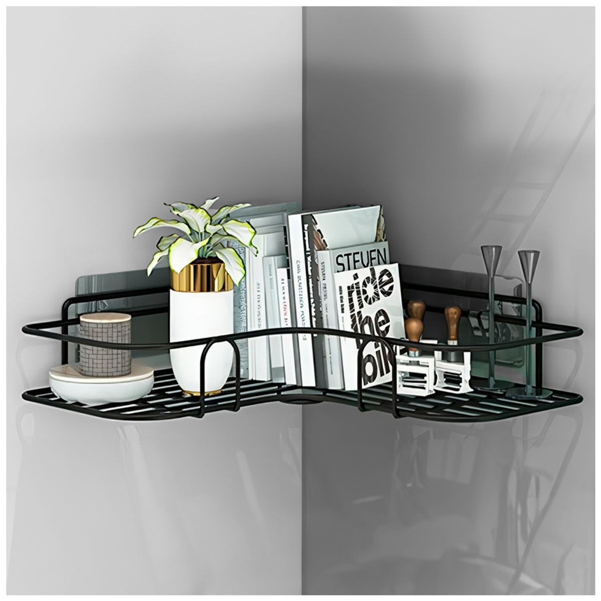 KELLER - Organizador Esquinero Multiusos con Adhesivo Negro