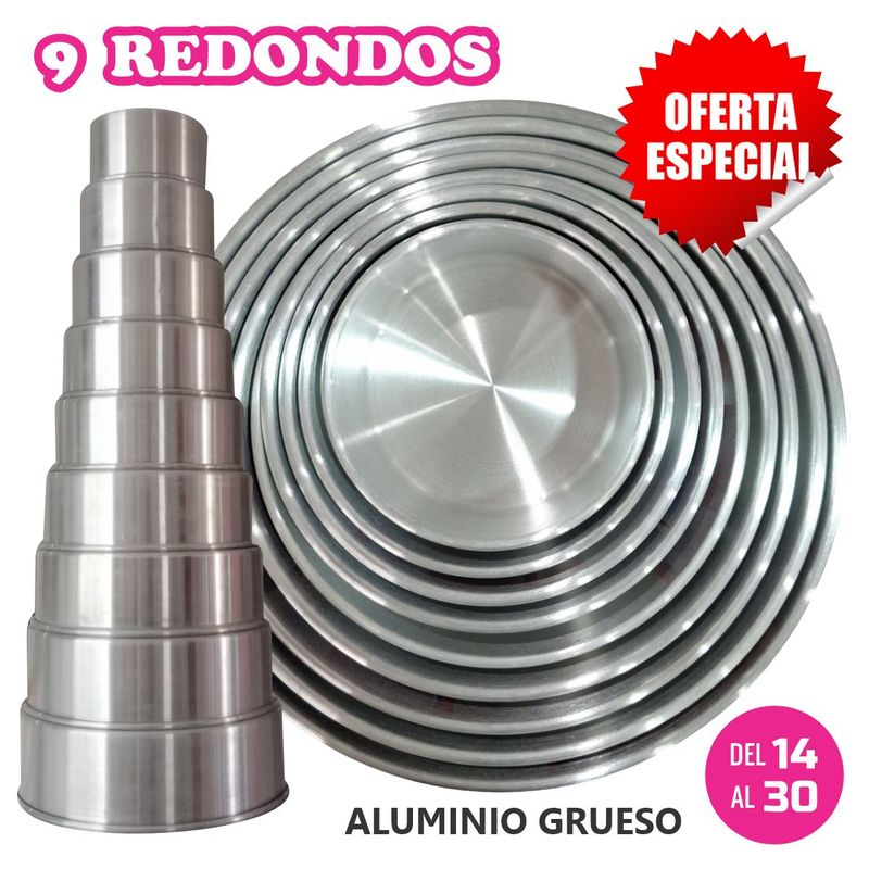 GENERICO - 9 Moldes Redondos de Aluminio para Repostería