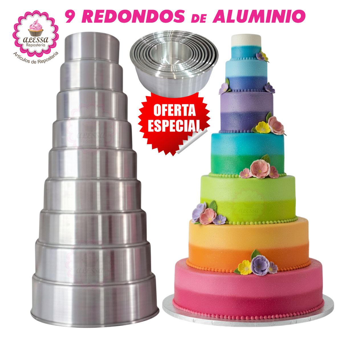 GENERICO - Set Premium de 9 Moldes Redondos de Aluminio para Repostería