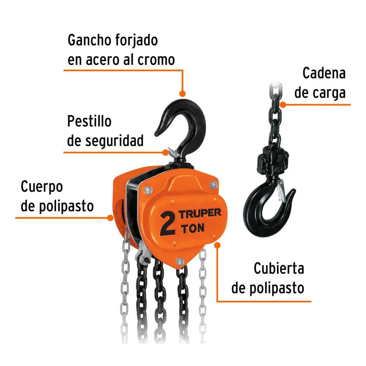 Truper - Tecle con cadena de 2 toneladas Truper