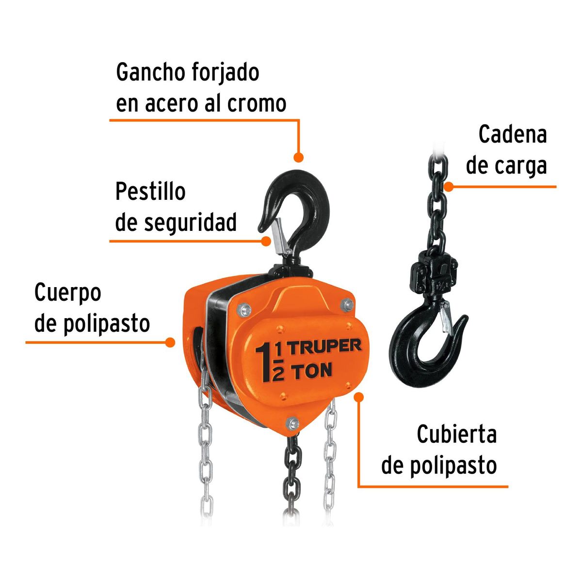 TRUPER - Tecle con cadena de 1 1/2 tonelada Truper