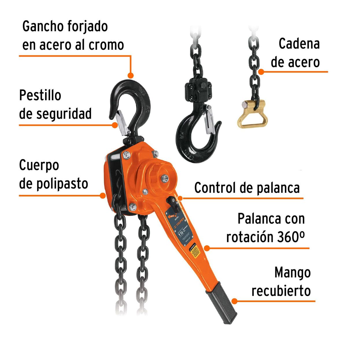 TRUPER - Tecle con ratchet de 1 1/2 toneladas truper
