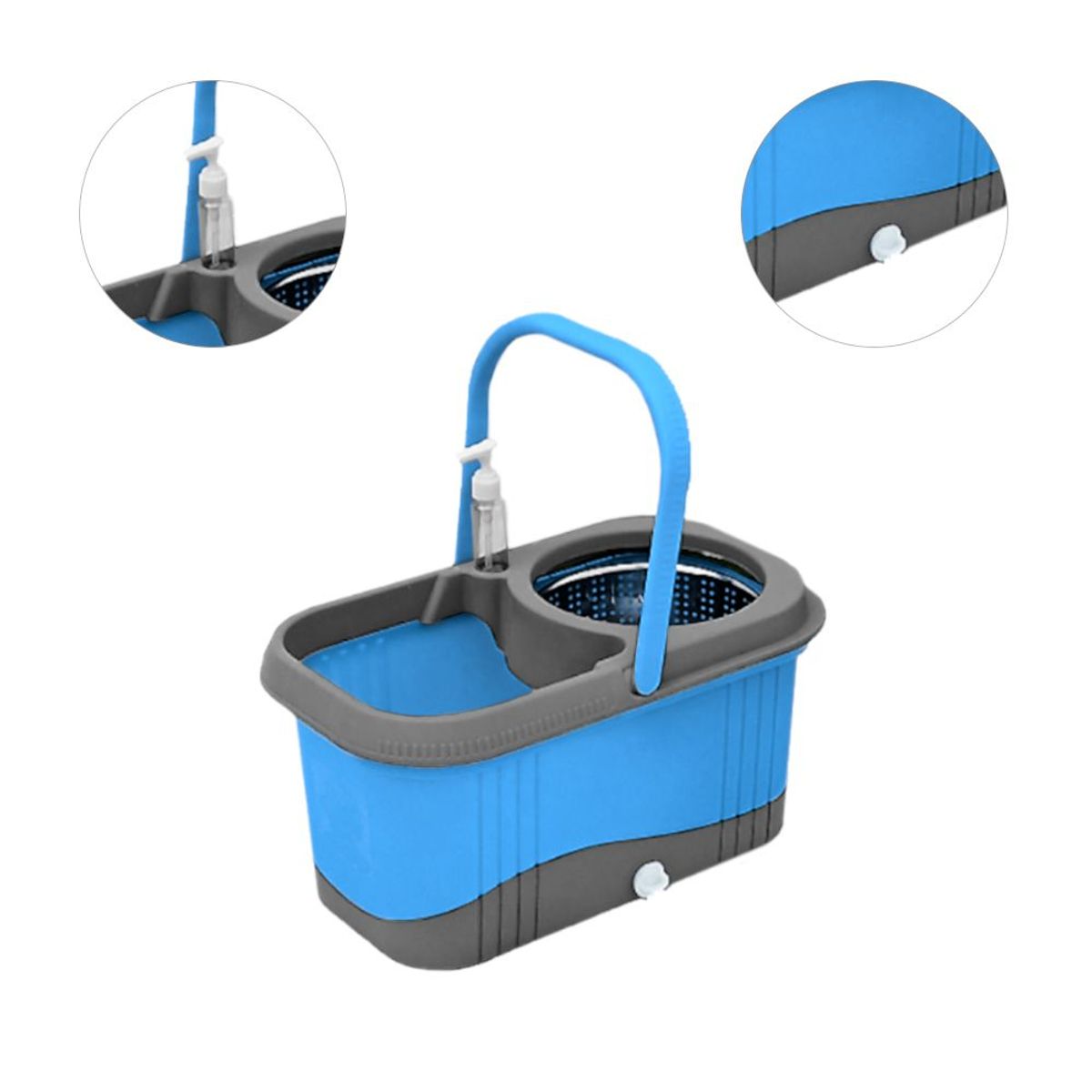 SASHIJA - Balde Escurridor Trapeador 3 Mopas + Dispensador Celeste