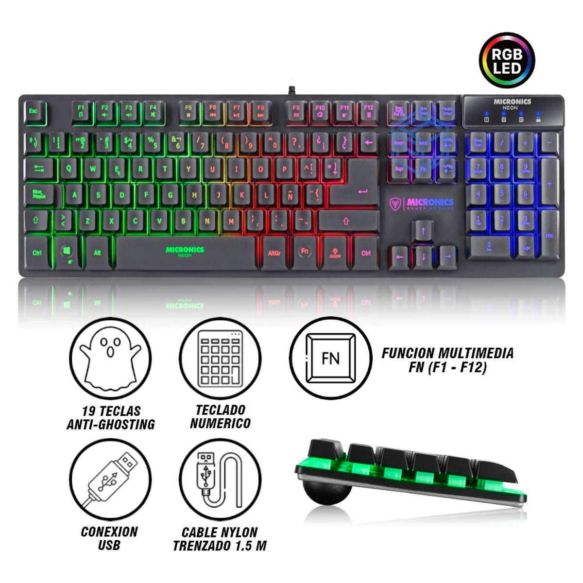 MICRONICS - TECLADO MICRONICS NEON BLACK - MIC 709