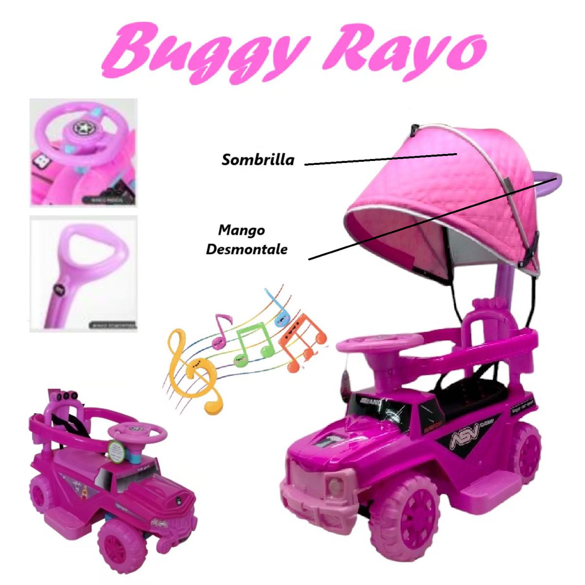 BABY - Buggie Rayo Guiador Musical 3 en 1 con Luces Desmontable -RS
