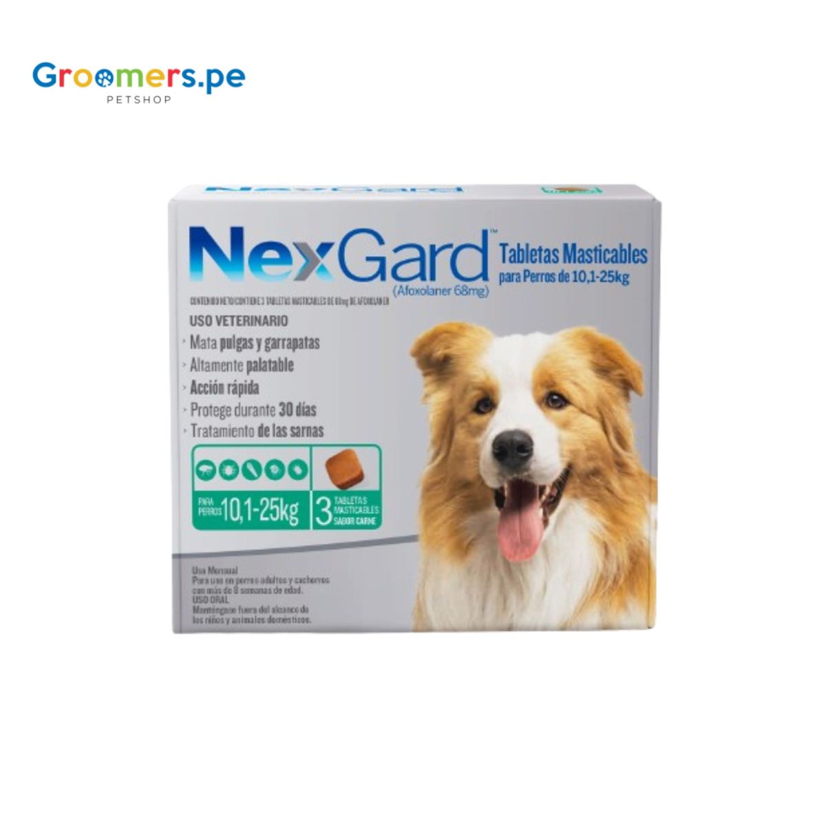 NEXGARD - ANTIPULGAS PARA PERRO NEXGARD L (10.1 - 25 KG) X 3 TABLETAS