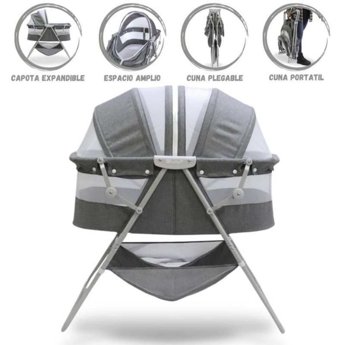 EBABY - Cuna Portátil Plegable Para Bebé »DOLLY» GRAY