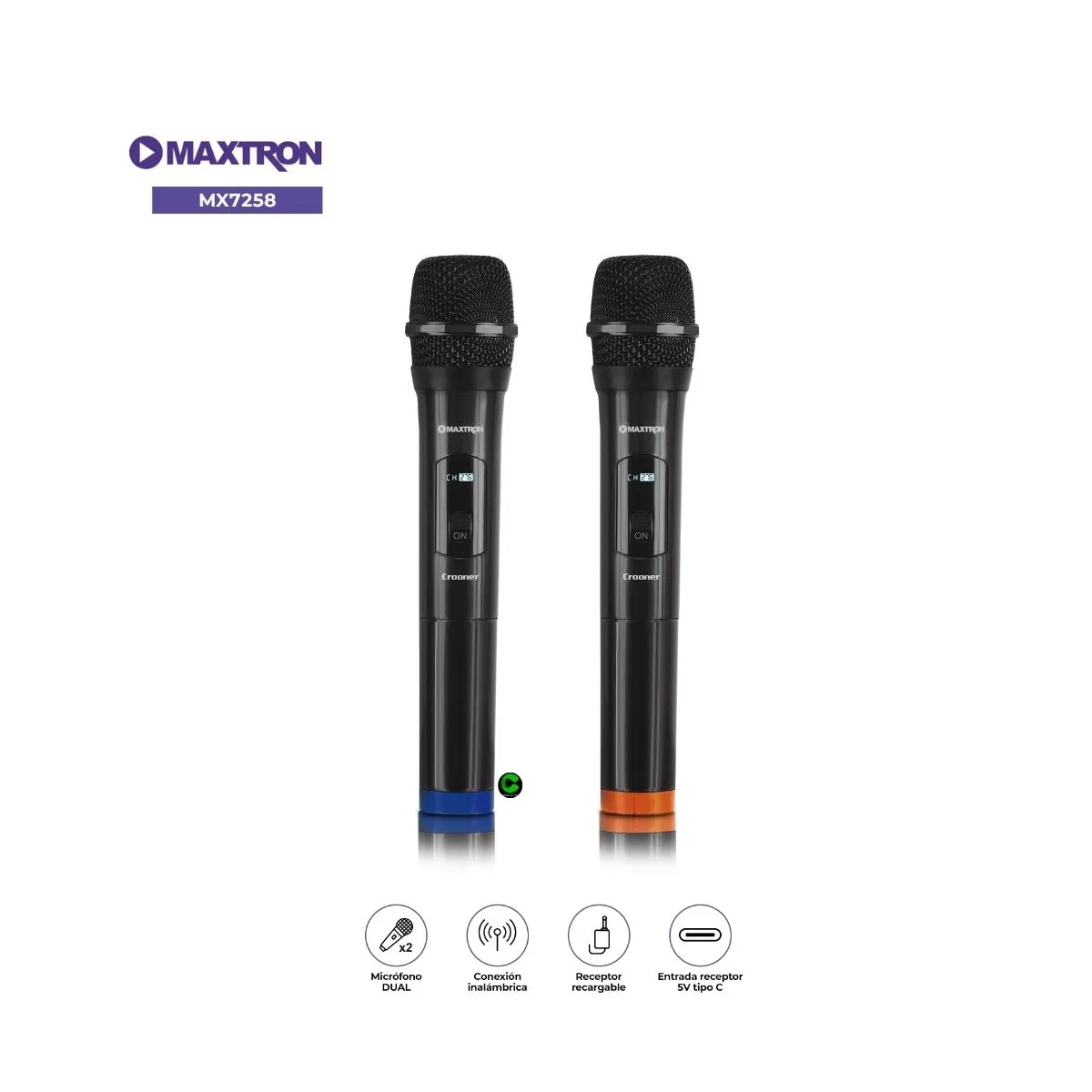 MAXTRON - Micrófono Maxtron Profesional Dual Inalámbrico Crooner MX7258