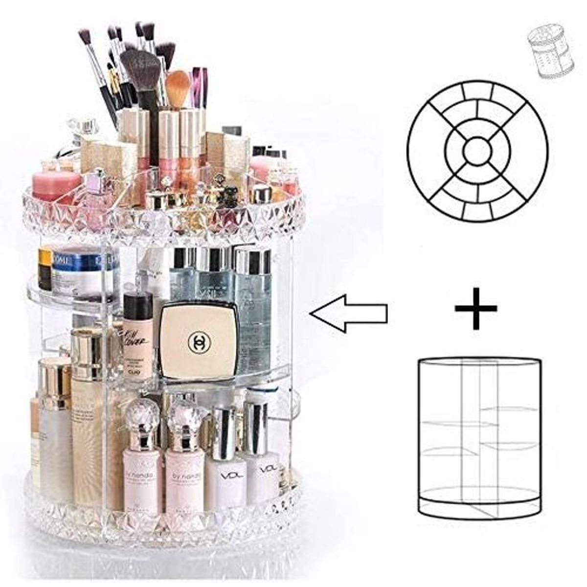 GENERICO - Organizador Acrílico de Maquillaje Cosméticos 360° Premium