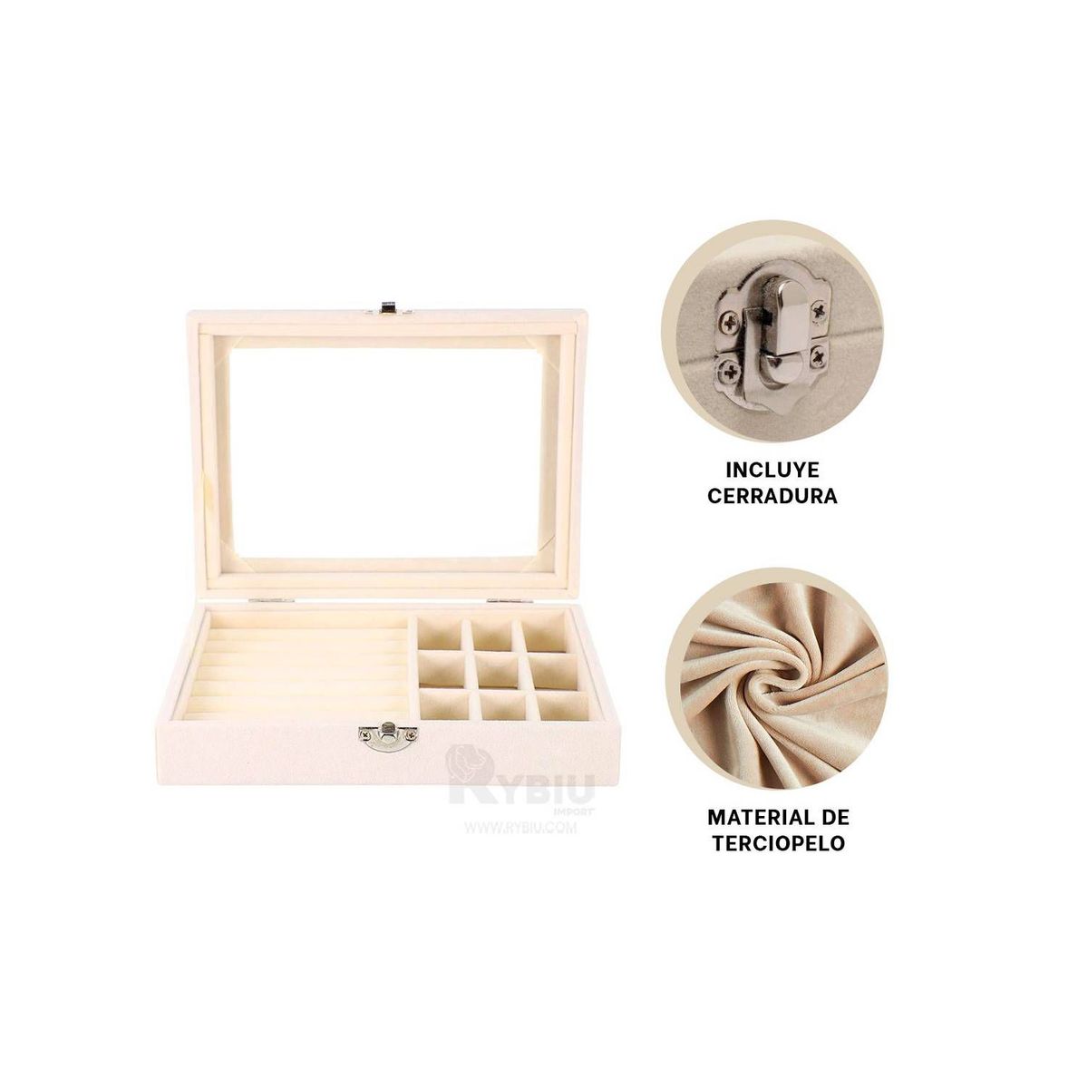 GENERICO - Joyero Organizador de Terciopelo para Anillos Aretes color Beige