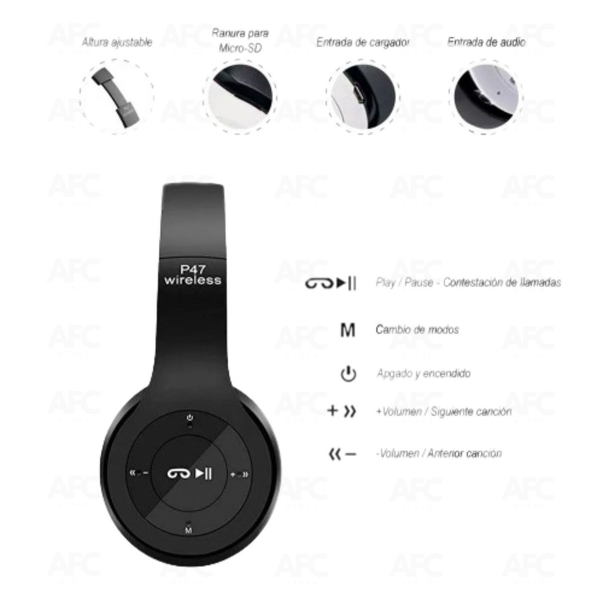 GENERICO - Audífonos Bluetooth Inalámbrico P47 Negro