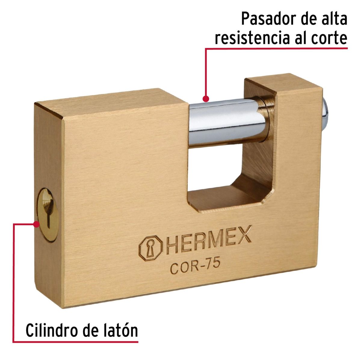 HERMEX - Candado antipalanca 75mm cuerpo de latón llave tradicional