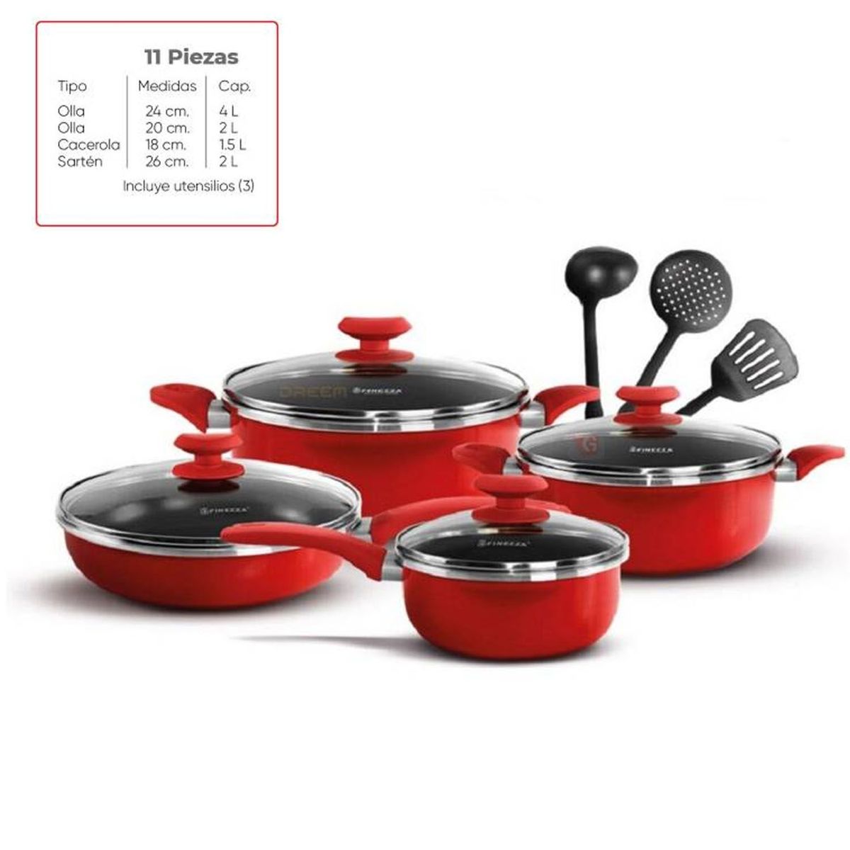 FINEZZA - Set de Ollas Antiadherentes FZ-1625T-2 Rojo