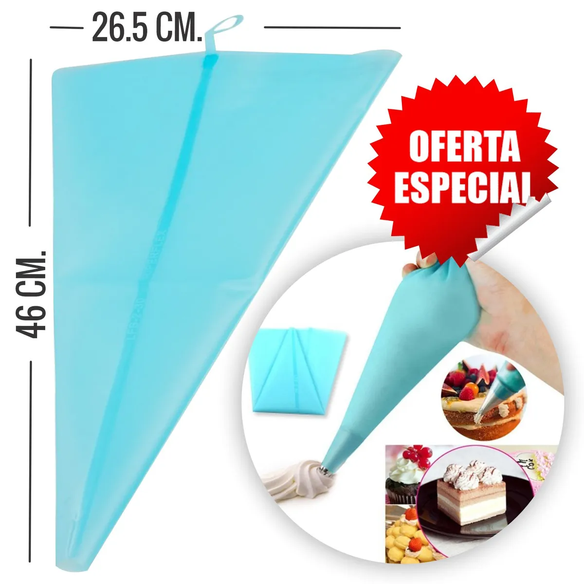 GENERICO - Manga de silicona para Repostería tamaño L Extra Grande - 12 unid.