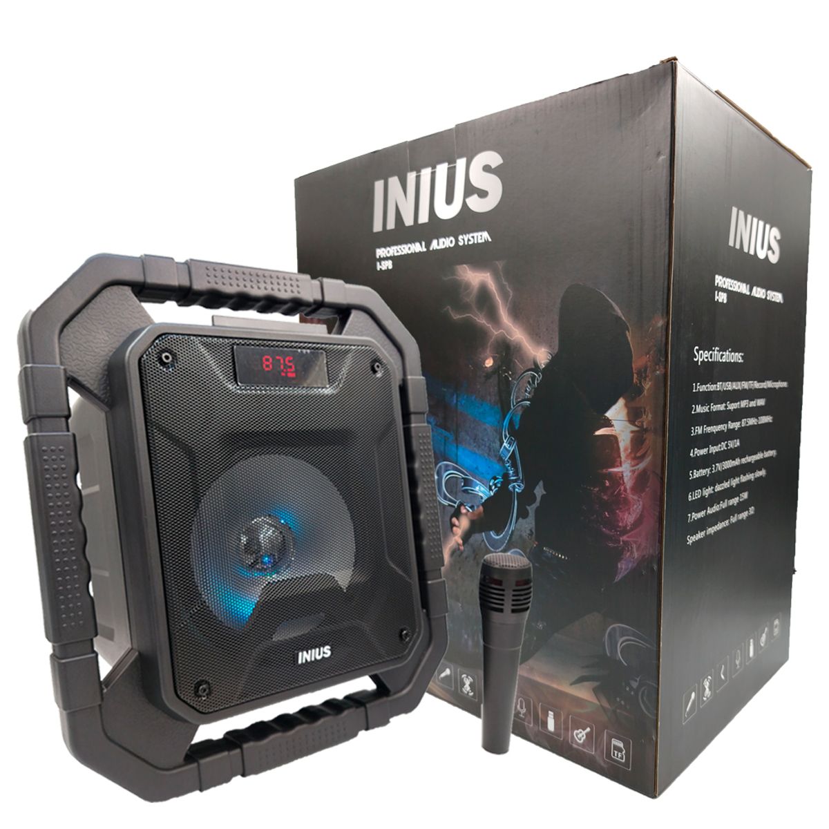 INIUS - Parlante Karaoke Portátil 200W con Amplificador y Micrófono