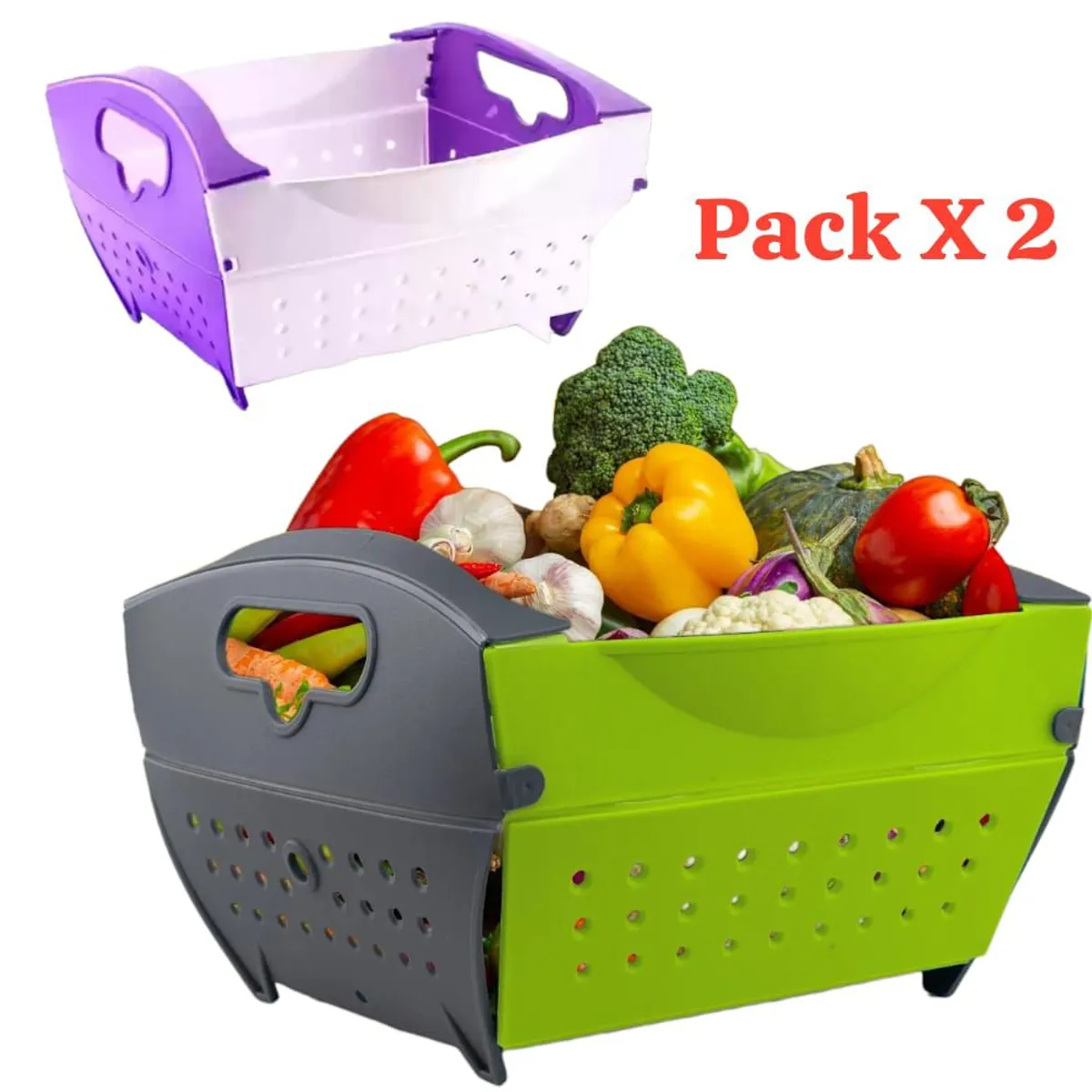 OEM - Pack 2 Cestas Plegables para Frutas y Verduras
