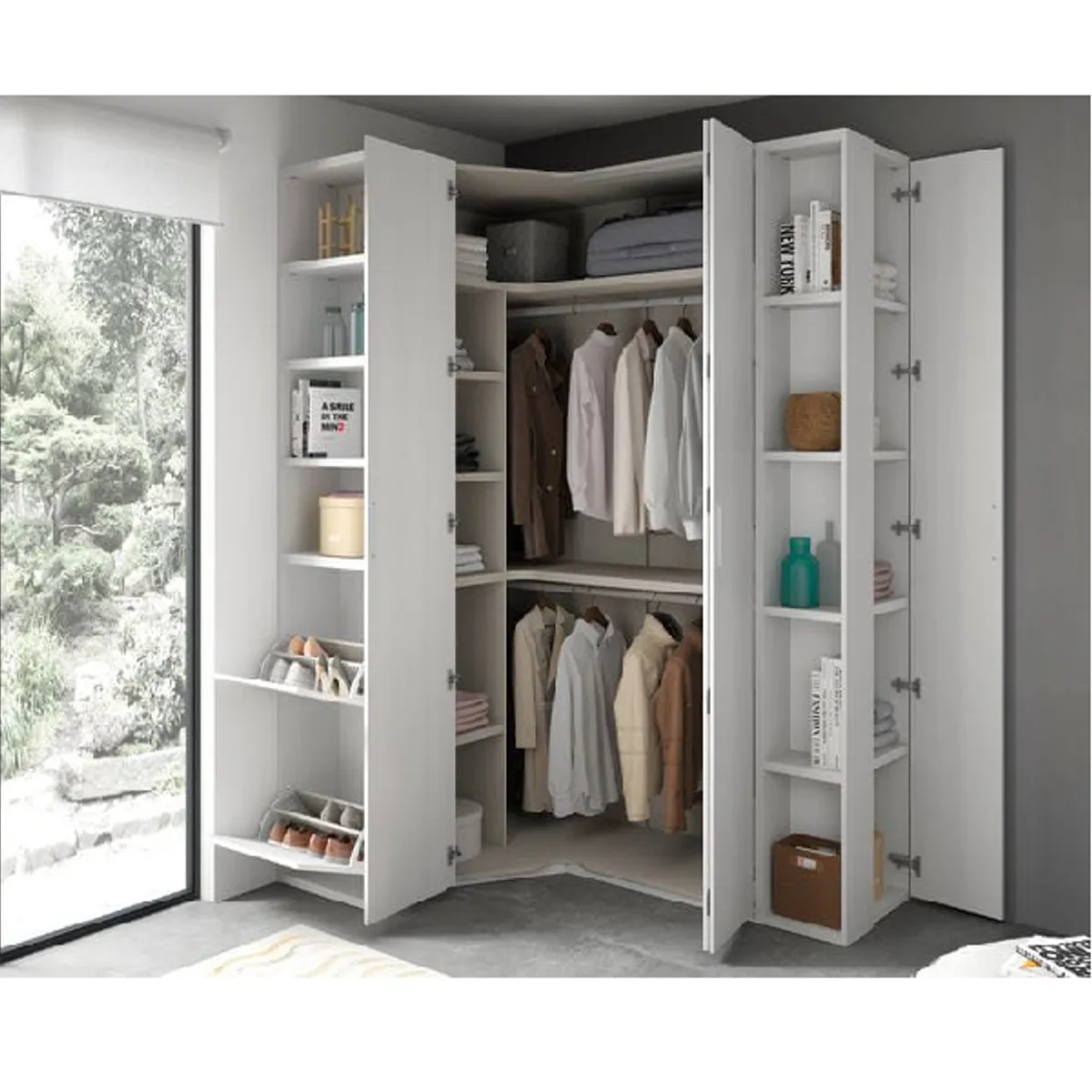 GENERICO - Ropero Esquinero En L Blanco  - Melamina