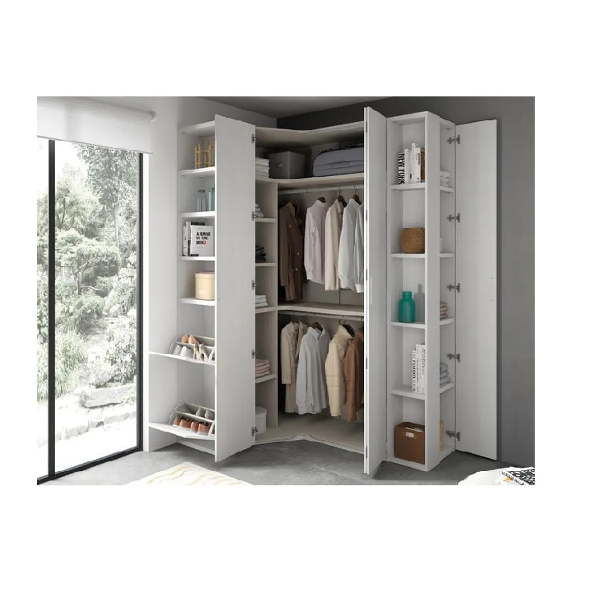 GENERICO - Ropero Esquinero En L Blanco  - Melamina