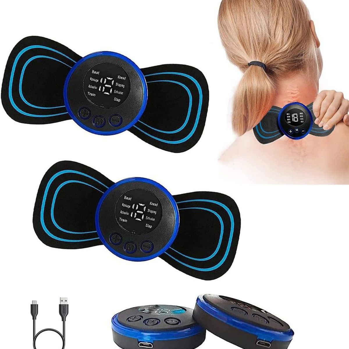 GENERICO - Parche masajeador mariposa eléctrico muscular recargable EMS