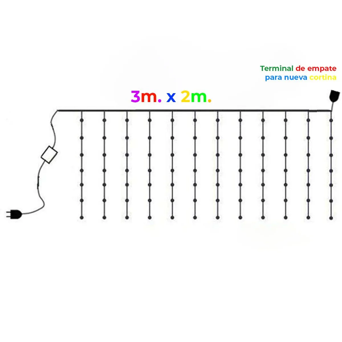 GENERICO - CORTINA DE LUCES LED NAVIDEÑAS 3 X 2 METROS - MU