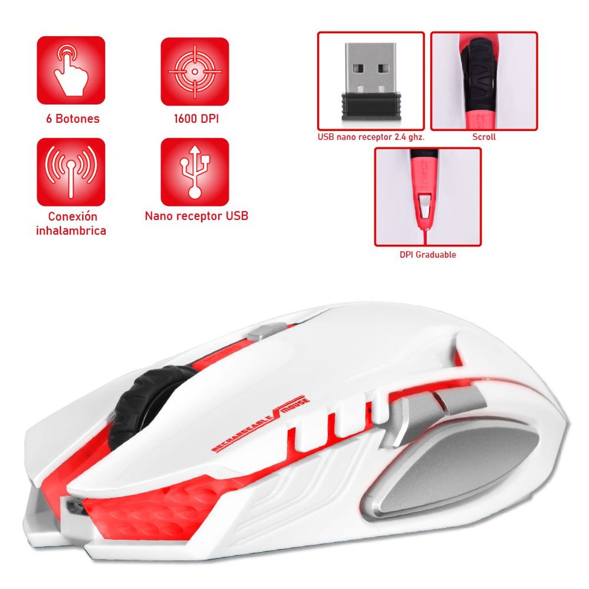 MICRONICS - MOUSE MICORNICS ALIEN INALÁMBRICO - BLANCO