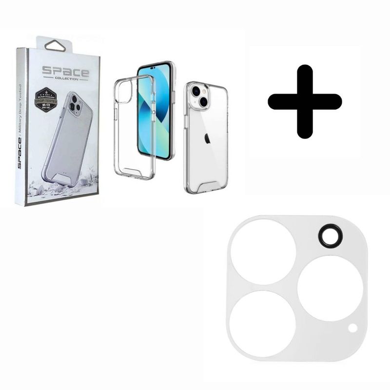 SPACE - Case Space Anticaida iPhone 15 Pro Transparente + Mica de Camara.