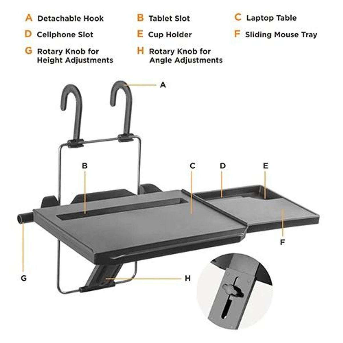 GENERICO - MONTECH - Soporte Bandeja para Volante o Asiento Trasero de Autos