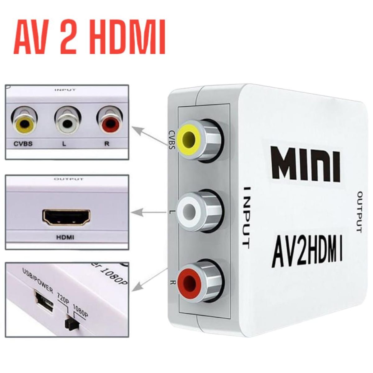 OEM - Convertidor RCA a HDMI Video Full HD AV2HDMI Entrada AV Salida HDMI