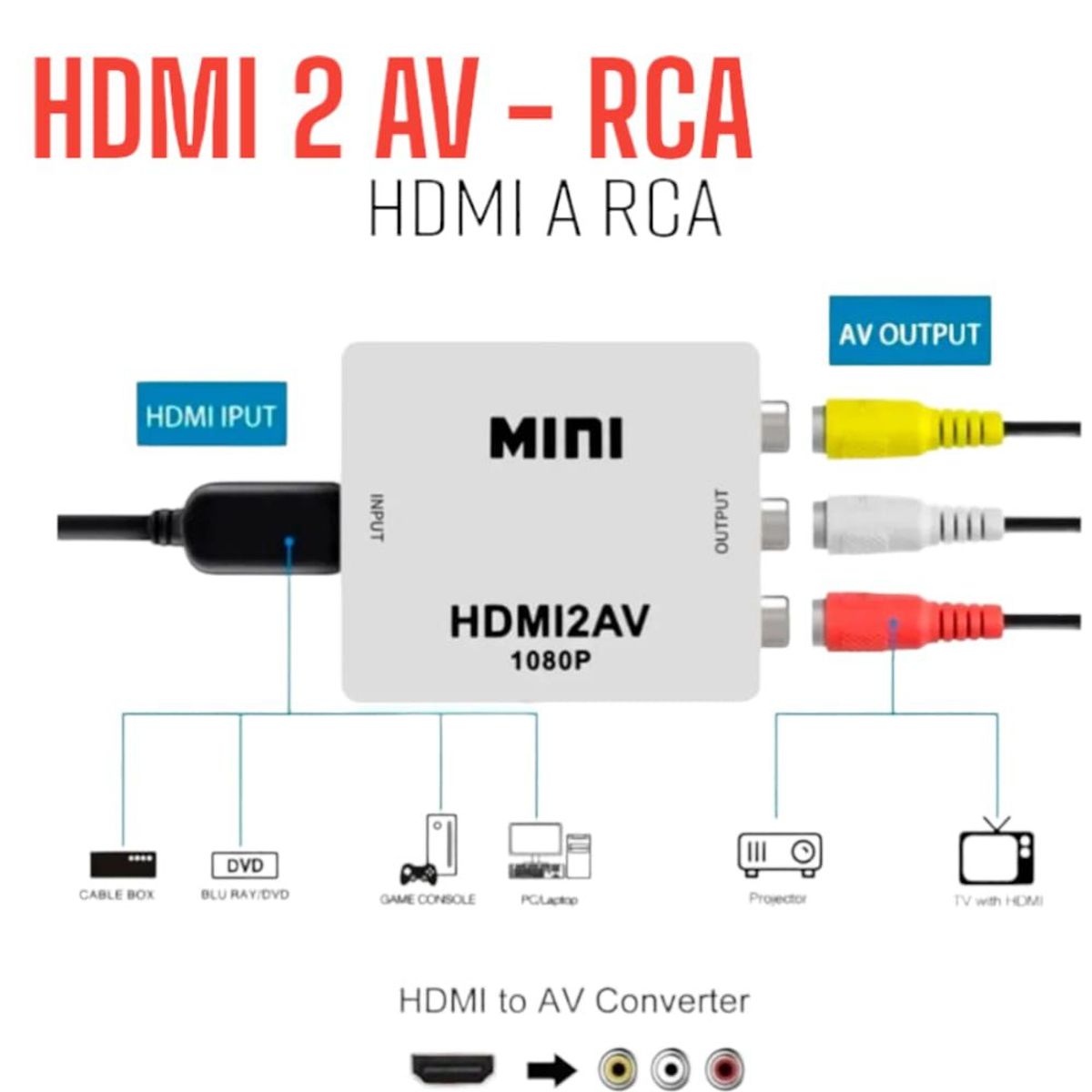 OEM - Adaptador Hdmi A Rca Conversor Convertidor Hdmi2AV Video Pal Ntsc