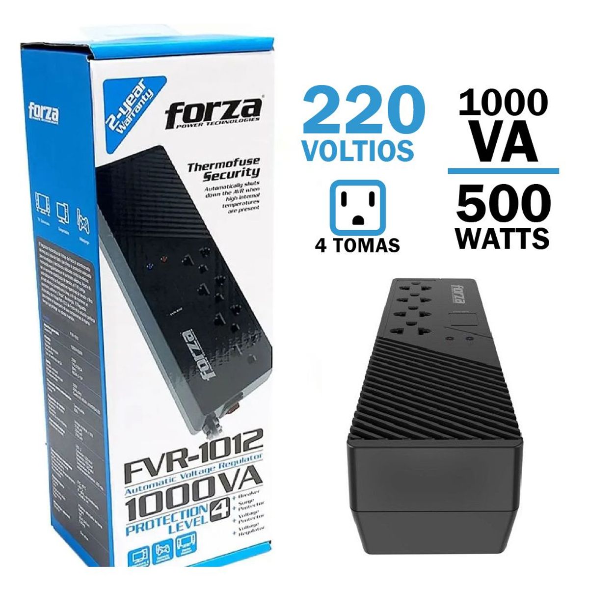 FORZA - Estabilizador Forza 4 Tomas FVR-1012 Voltaje 1000VA / 500W 220v