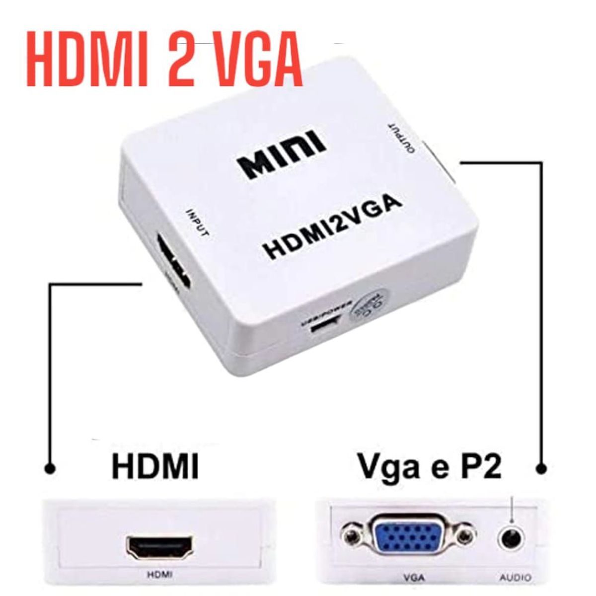 OEM - Convertidor HDMI a VGA 1080P Salida de Señal de Audio  HDMI2VGA