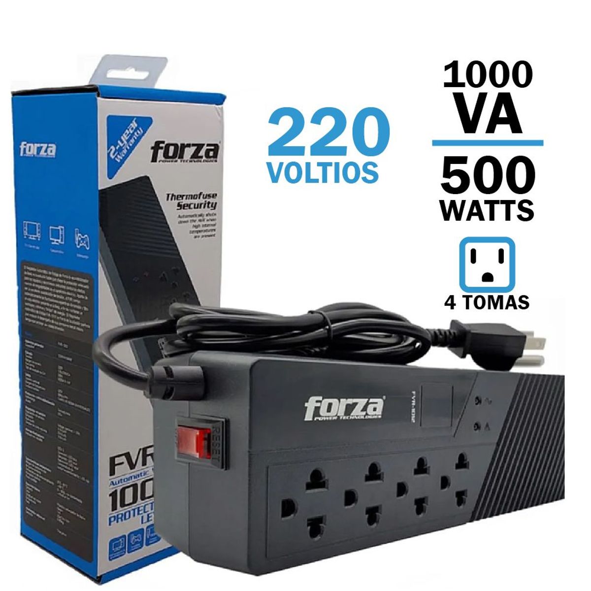 FORZA - Estabilizador Forza FVR-1012 Voltaje 1000VA / 500W 4 Salidas