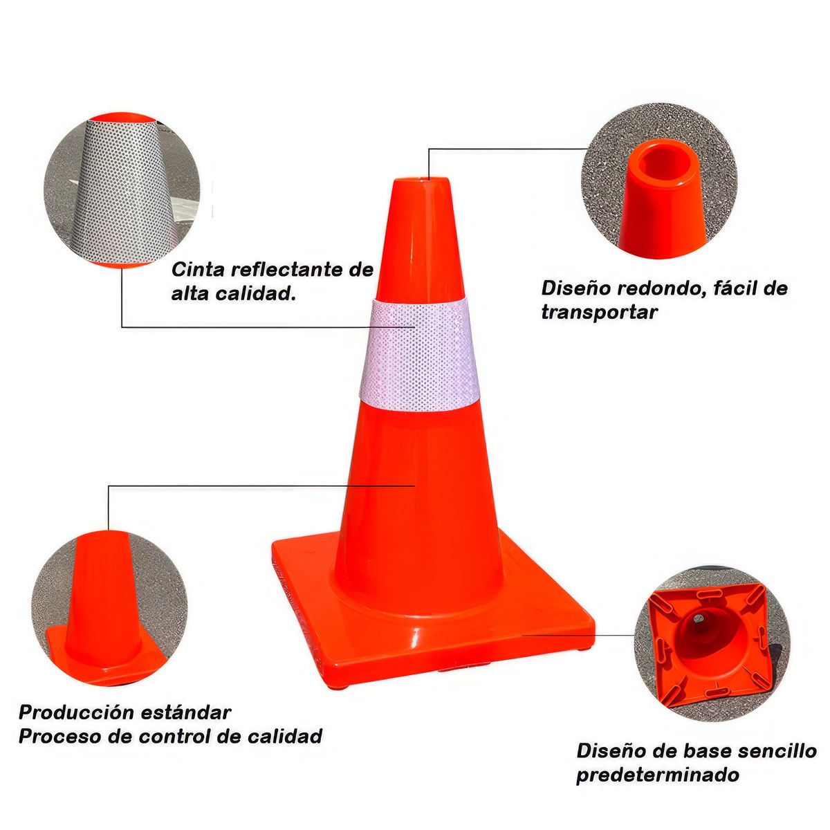 GENERICO - Cono de Seguridad PVC 45cm Reflectivo Flexible