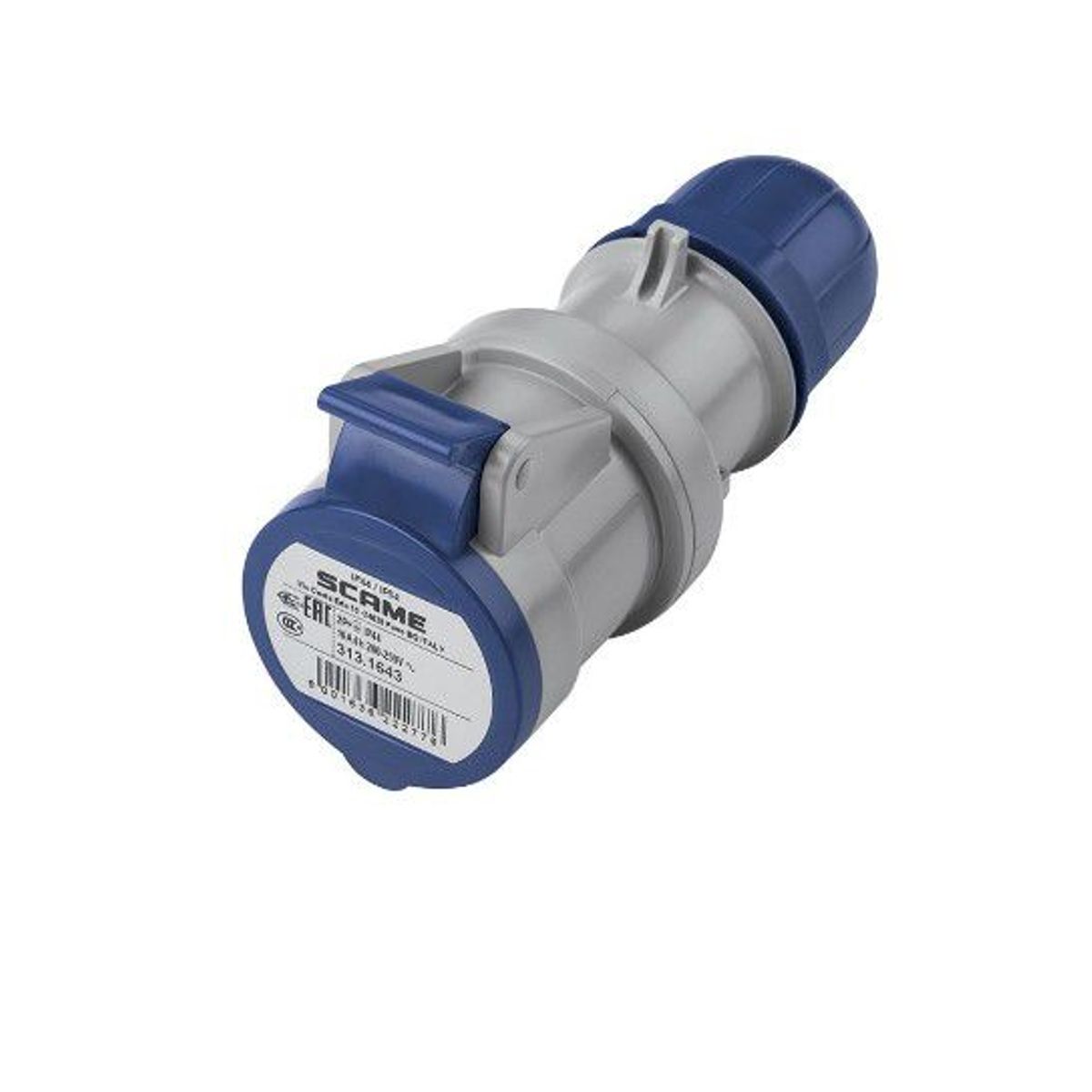 SCAME - TOMA AEREO 16AMP 2P + T250V AZUL 6H IP44  INDUSTRIAL OPTIMA