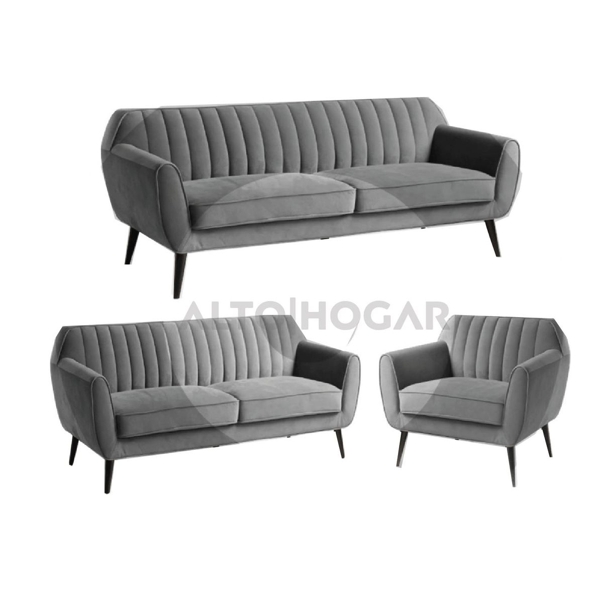 ALTO HOGAR - Juego de Sala 3 2 1 Dehlia Gris Oscuro