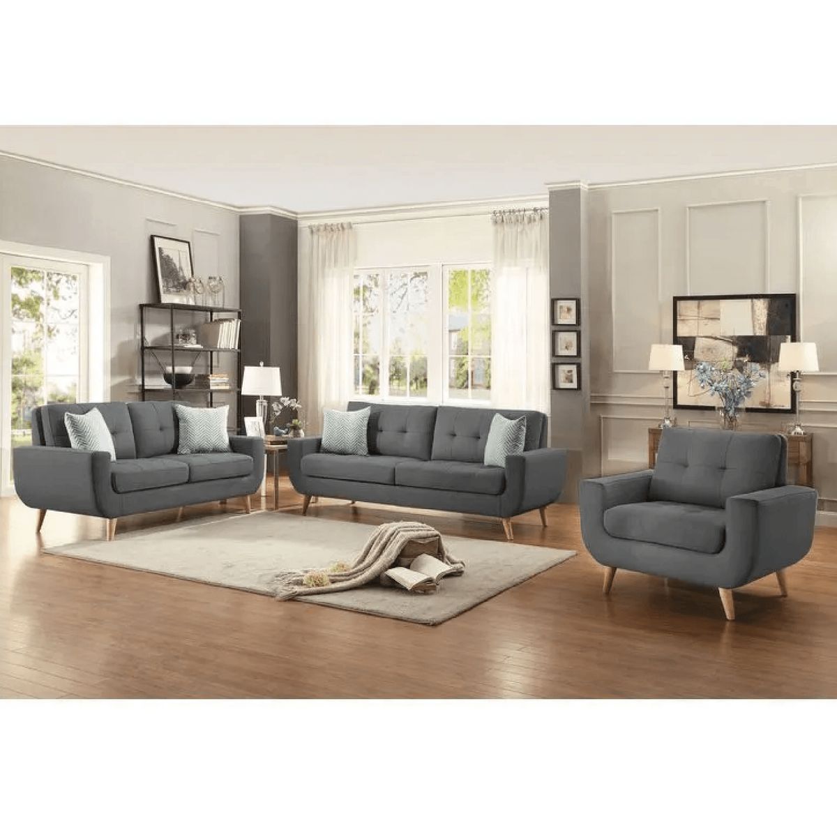 ALTO HOGAR - Juego de Sala 3 2 1 Karime Gris Oscuro - Tapiz Antifluido