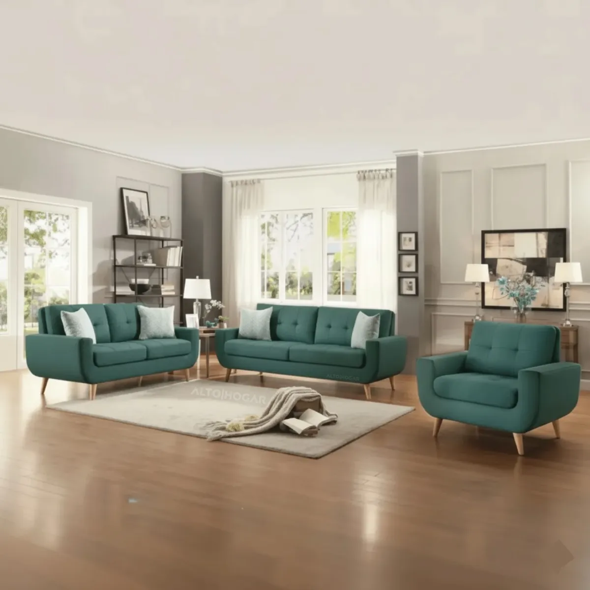 ALTO HOGAR - Juego de Sala 3 2 1 Karime Verde - Tapiz Antifluido