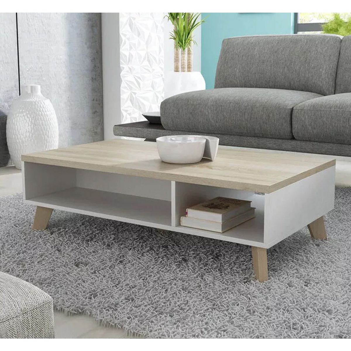 VENTITAS HOME - Mesa de Centro Vintage Gina 110cm Ventitas Home  Niebla y Blanco