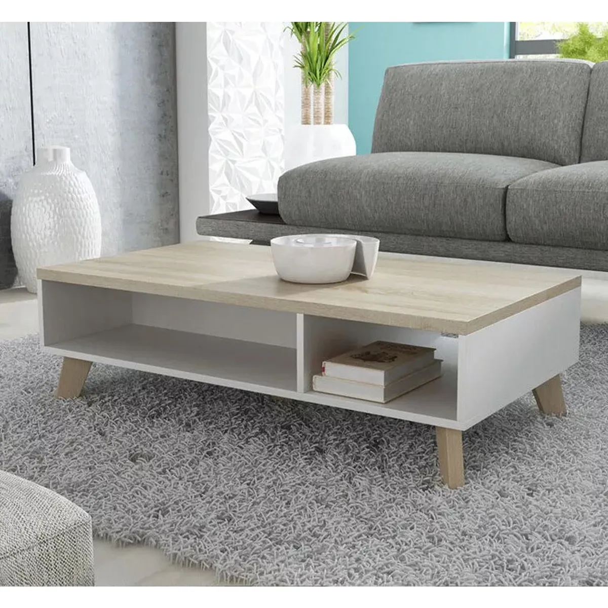 VENTITAS HOME - Mesa de Centro Vintage Gina 110cm Ventitas Home  Niebla y Blanco