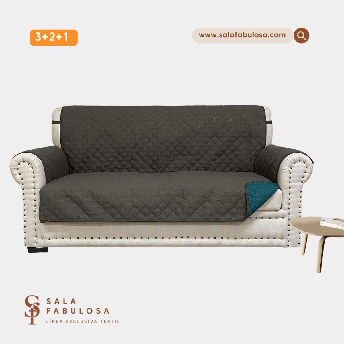 SALA FABULOSA - Protector de mueble impermeable 321 PLOMO Color reversible JADE