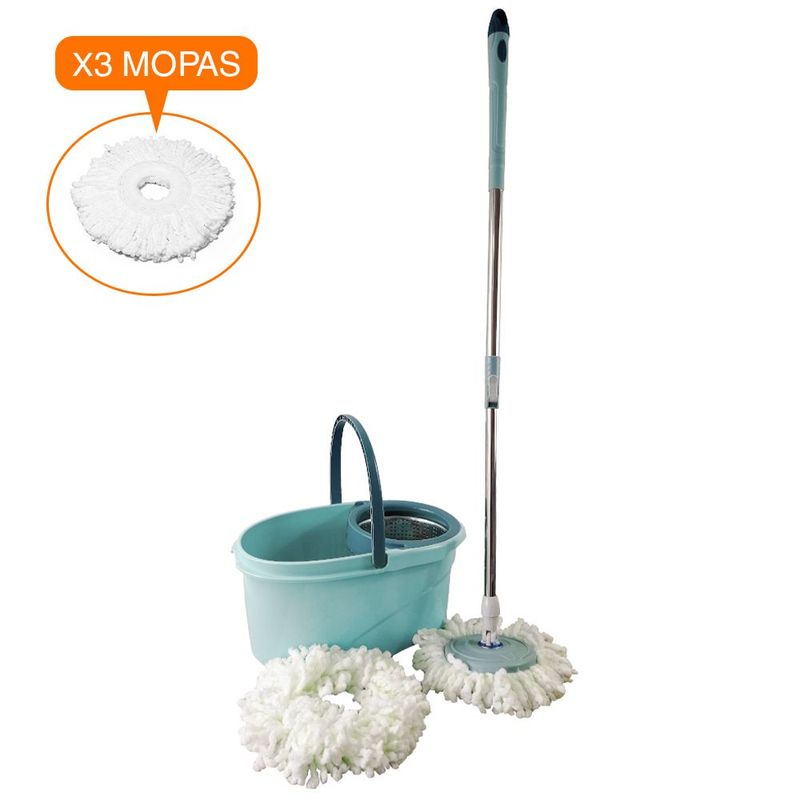 KELLER - Trapeador Premium Escurridor Giratorio Automático 3 Mopas VD