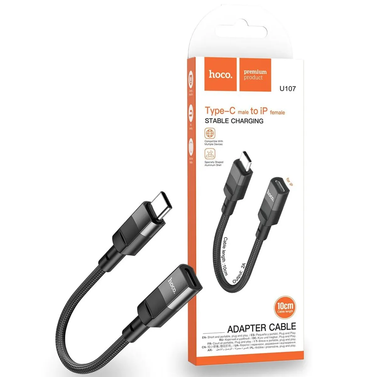 GENERICO - Adaptador Hoco USB-C Macho a Lightning Hembra 10cm U107