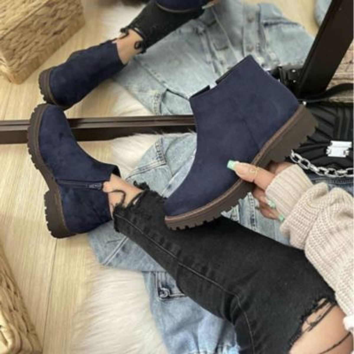 GENERICO - 2086L Botin Mujer Susan Leopard Edicion Limitada Color Azul