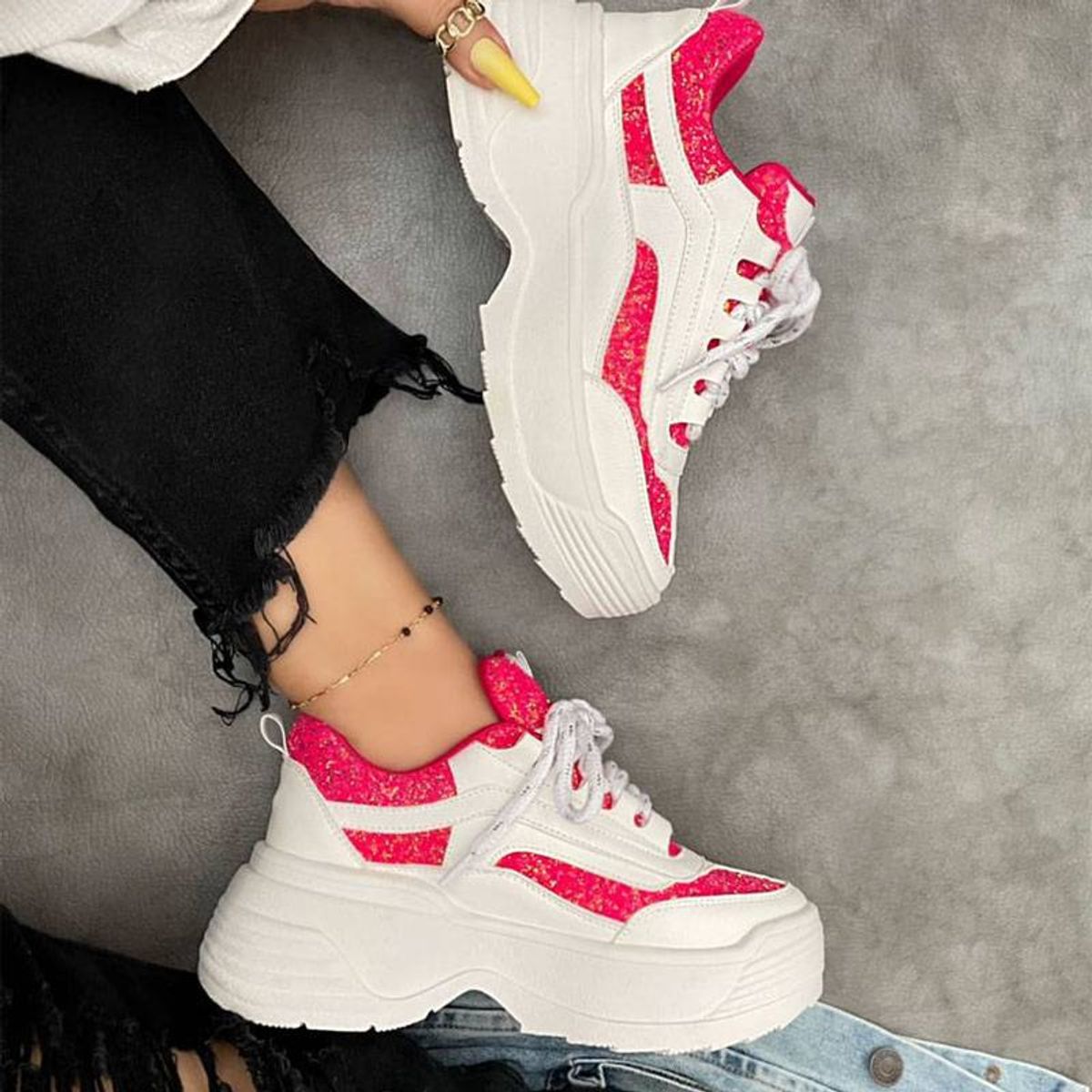 GENERICO - 051L-53 Zapatilla Mujer Andrea Villanueva Blanco Fucsia