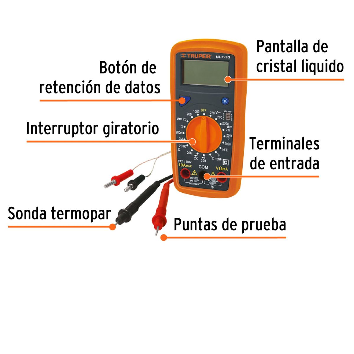 TRUPER - Multímetro digital con termopar termocupla TRUPER